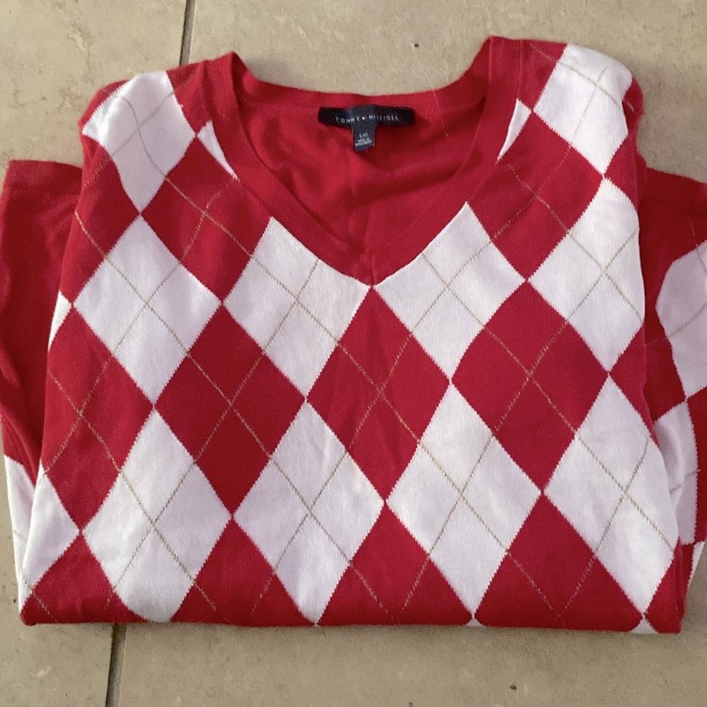Tommy Hilfiger large preppy sweater, red white